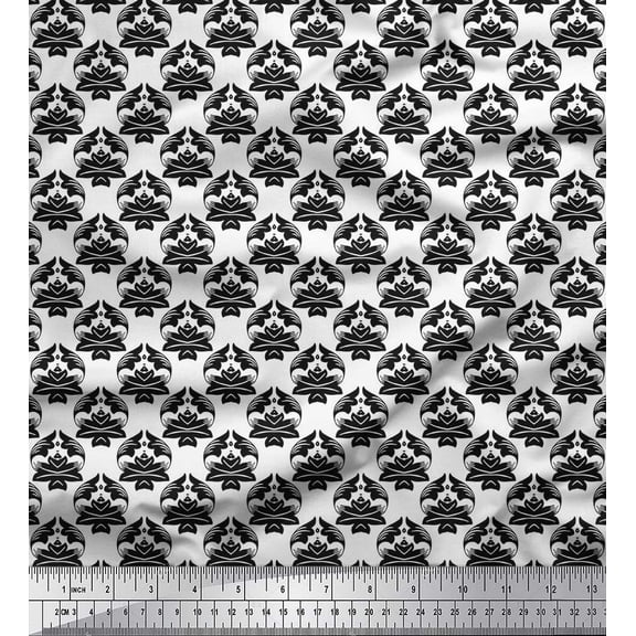 Soimoi Black Cotton Duck Fabric Flourish Damask Printed Craft Fabric by the Yard 42 Inch Wide