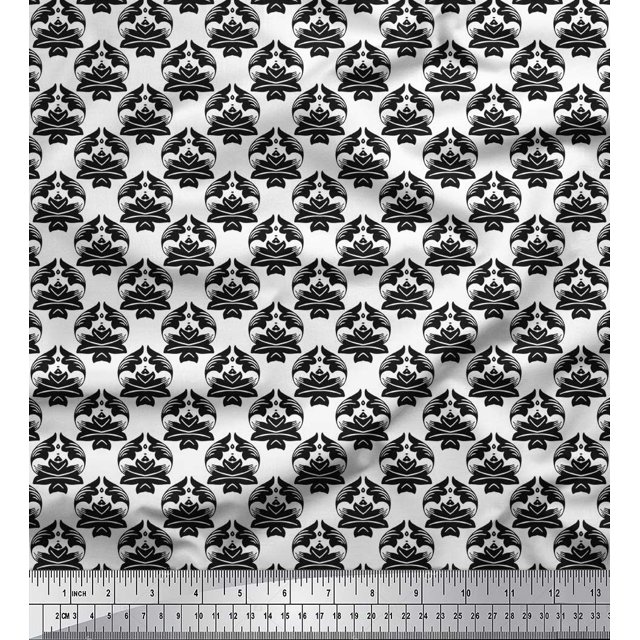 Soimoi Black Poly Georgette Fabric Flourish Damask Print Fabric by Yard 42 Inch Wide