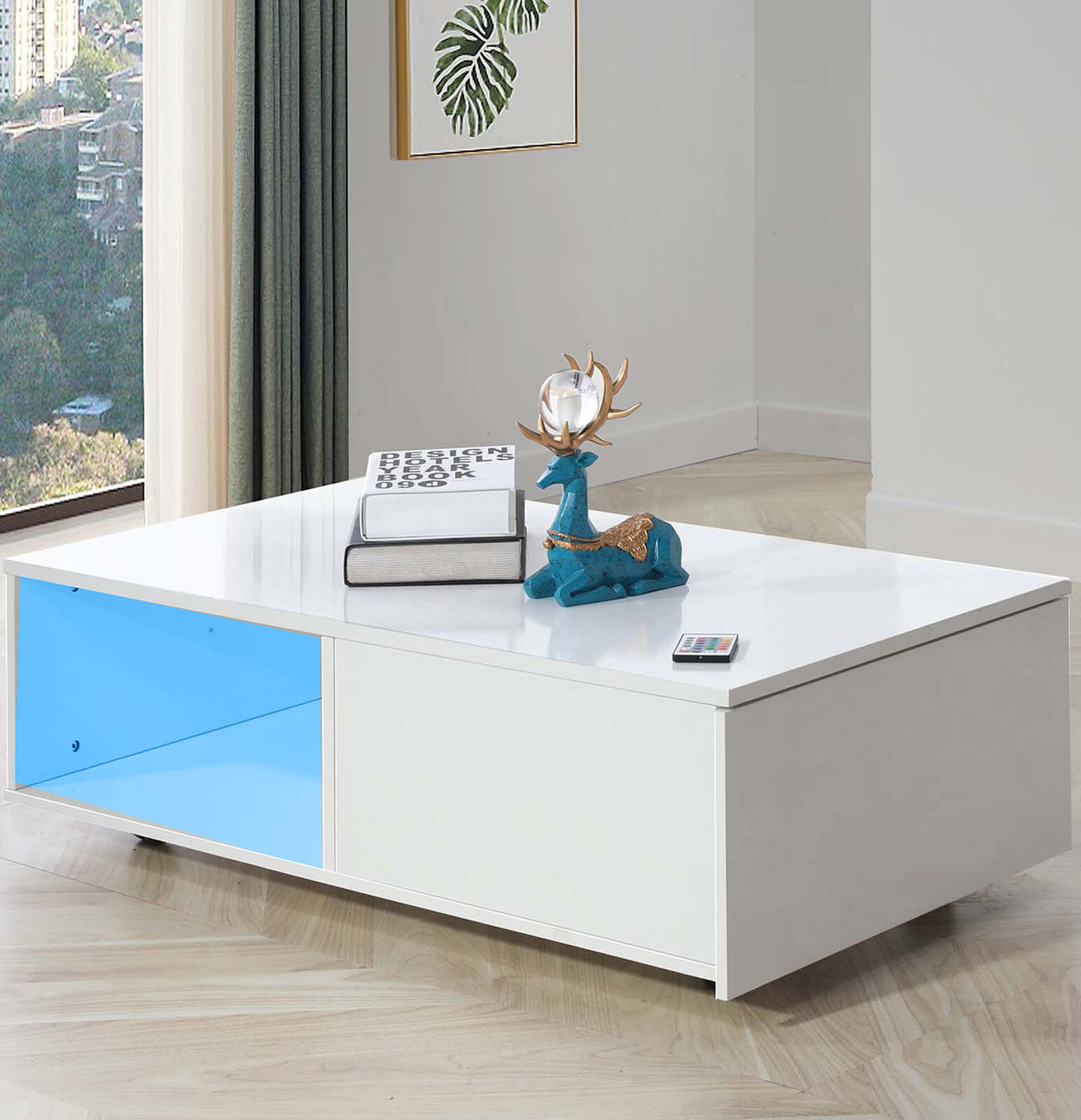 Clearance! Modern White Coffee Table with Storage Shelf for Living Room