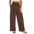 thumbnail image 3 of TAGOLD Womens Full Length Pants Solid Color Shirred Elastic Waist Pocket Casual Long Pants, 3 of 5
