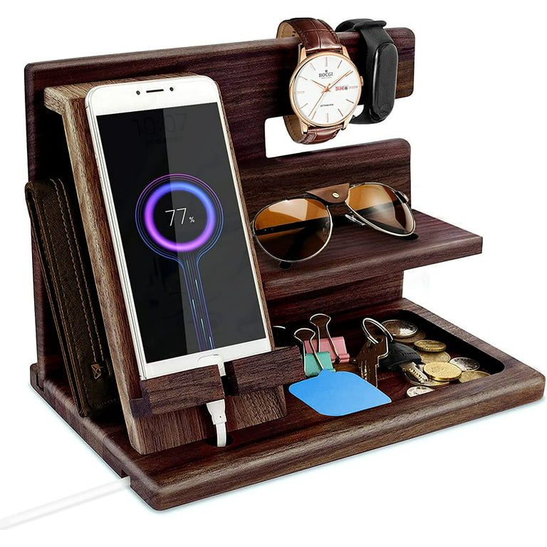 Samrion Personalized Gifts for Men - Handmade Accessories Desk Organizer  with Rotating Phone Stand, Watch Holder - Unique Gift Ideas for Husband 
