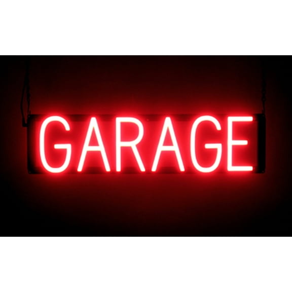 SpellBrite GARAGE LED Sign for Business. 24.1" x 6.3" Red GARAGE Sign Has Neon Sign Look With Energy Efficient LED Light Source. Visible from 500 Feet, 8 Animation Settings.