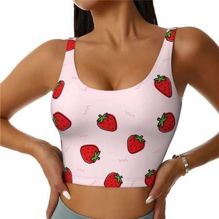 Jgfou Strawberry Print Womens Sports Bra - Padded Workout Sports Bras Crop Tank Top