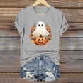 thumbnail image 2 of Wiyuqeen Women Fall Halloween Crew Neck Shirt Thanksgiving Casual Tee Funny Spooky Season Family Party Celebration Short Sleeve Pumpkin Ghosts Top Holiday, 2 of 7