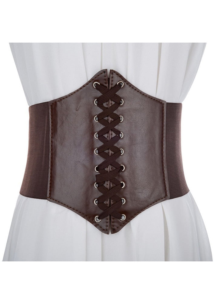 Ladies High Waist Wide Corset Belt PU Leather Elastic Lace-up Belt for Daily Party