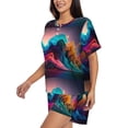 thumbnail image 2 of Kdxio Colorful Surreal Landscape Print Pajamas Sets for Women Short-Sleeved Pjs with Lounge Shorts Two Piece Sleepwear S-4XL, 2 of 5