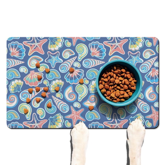 Seaside-Inspired Dog Bowl Mat - Waterproof Pet Food Mat with Nautical Starfish Design - Quick Dry & Washable