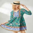 thumbnail image 3 of Femmes Boho Mini Robe Floral Lanterne Manches V-Cou Bouton Robe Volant Plage Vacances d'Été Robe, 3 of 6