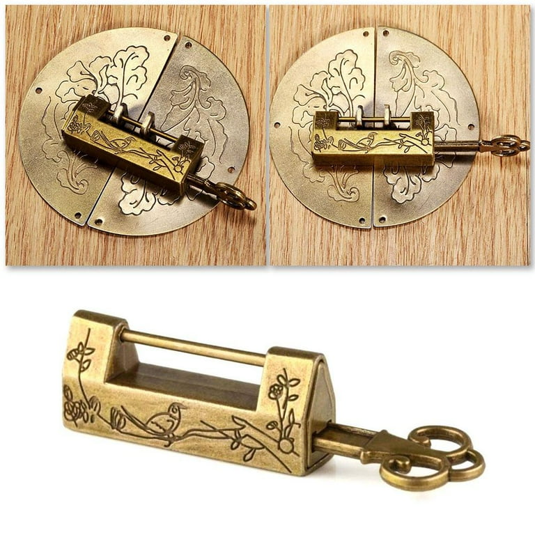 Chinese Vintage Antique Locks Old Style Lock Excellent Top Word Brass Padlo  C8K7 