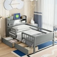 thumbnail image 3 of Harper & Bright Designs Platform Bed with Fences and Drawers, Twin Size Wooden Bed with LED, USB and Storage Headboard for Boys Girls, Gray, 3 of 14