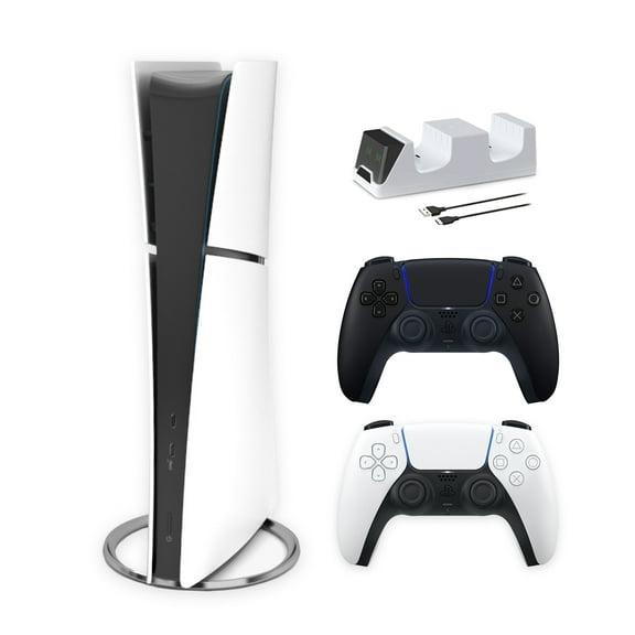 PlayStation 5 Slim Digital 2TB SSD Edition Bundle with Two Controllers White and Midnight Black Dualsense and Mytrix Controller Charger - Slim PS5 2TB PCIe SSD Gaming Console JP Version Region Free