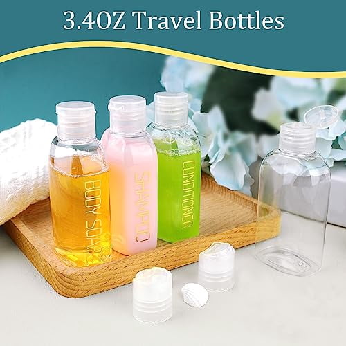 Leakproof Squeeze Bottles Travel Kit - 4pc 3.4 oz TSA Approved for Shampoo, Conditioner and Toiletries