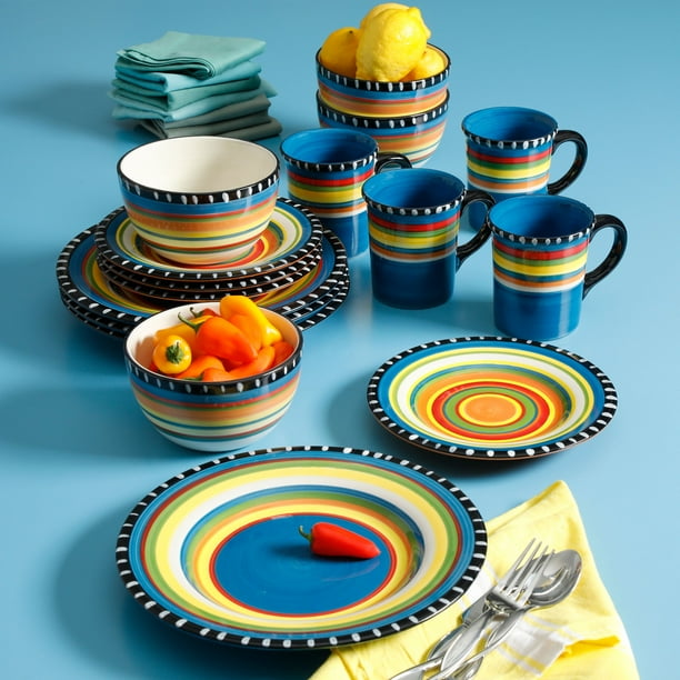 Gibson Home Pueblo Springs Handpainted 16Piece Dinnerware Set, MultiColor
