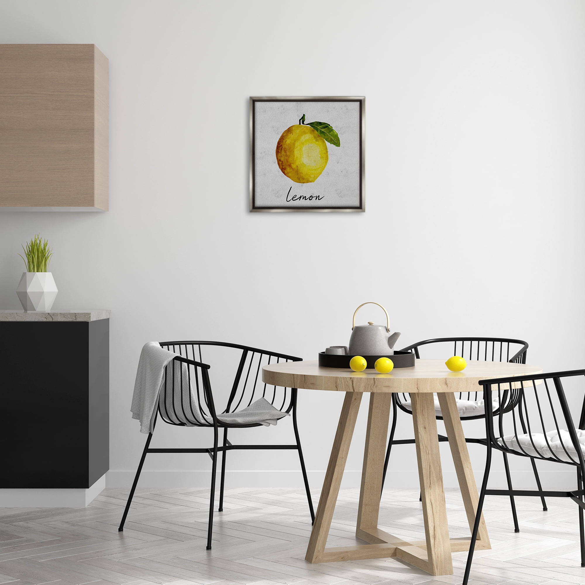 Stupell Industries Kitchen Lemon with Leaf Food & Beverage Painting Gray Floater Framed Canvas Art Print Wall Art, 18 x 18