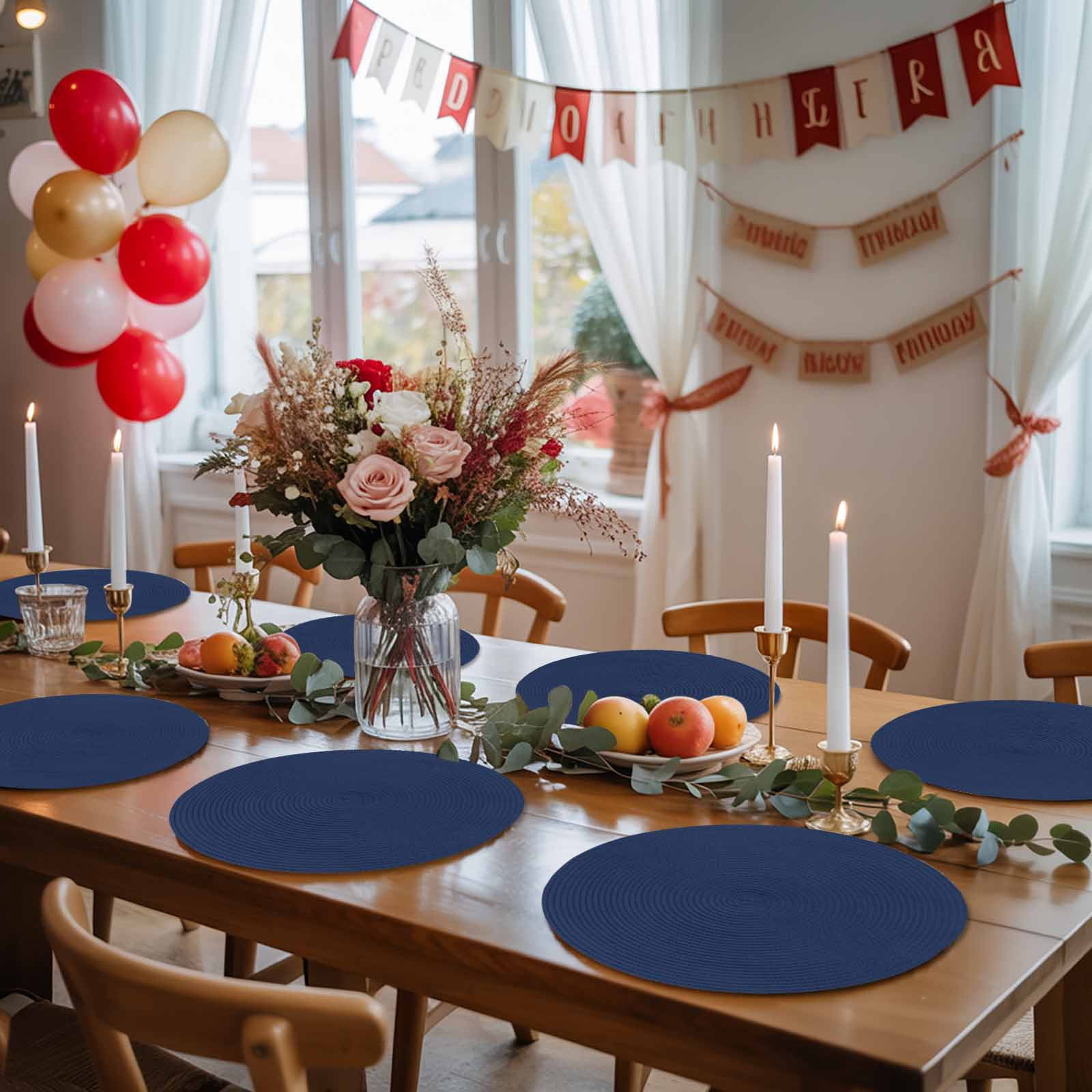 Round Placemats Navy Blue 15 inch Set of 6 Table Mats for Dining Table Solid Color Heat Resistant Non-Slip Kitchen & Home Decorative Place Mat Set
