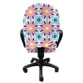 thumbnail image 3 of Ethnic Office Chair Slipcover, Oriental Mosaic Floral Symbolic Eastern Style Geometric Boho Inspired, Protective Stretch Decorative Fabric Cover, Standard Size, Purple Pale Azure Blue, by Ambesonne, 3 of 5