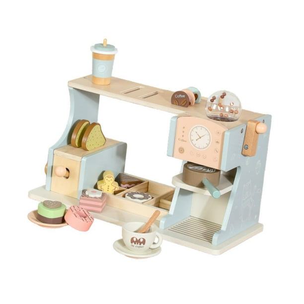 Juego de cafetera de madera, juguetes de madera para niños, juego educativo y creativo Montessori. azul