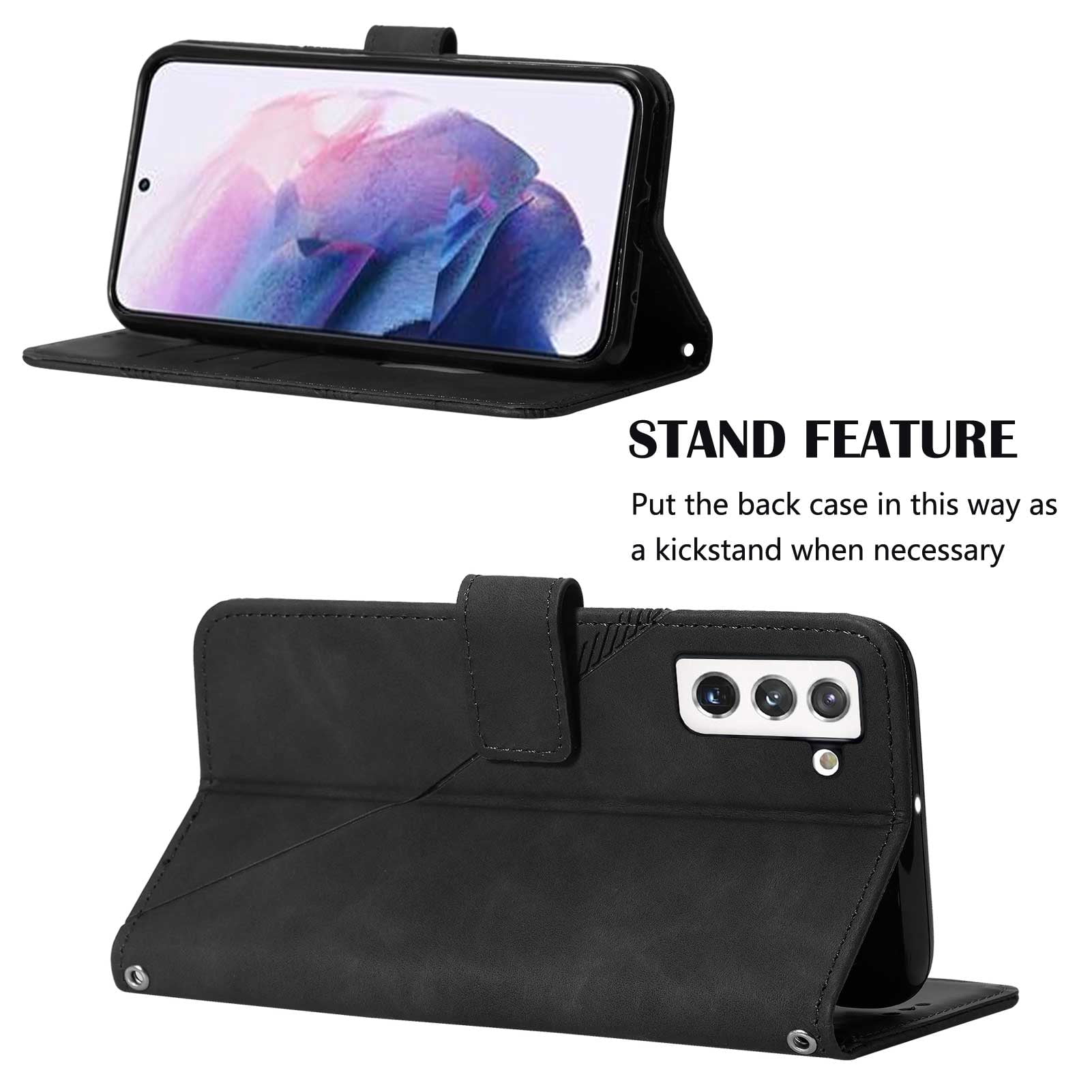 Wallet Phone Case for Galaxy S22 5G Cover, Allytech Detachable Wrist Strap Flip Stand Card Holder Magnetic Clasp Slim Fit Scratch Free Case for Samsung Galaxy S22 2022 (5G), Black