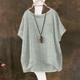 thumbnail image 6 of Htigea Women's Crew Neck Tee Linen Short Sleeve T Shirts Casual Loose Fit Pullover Summer Gauze Tops with Chest Pocket Gray L, 6 of 6