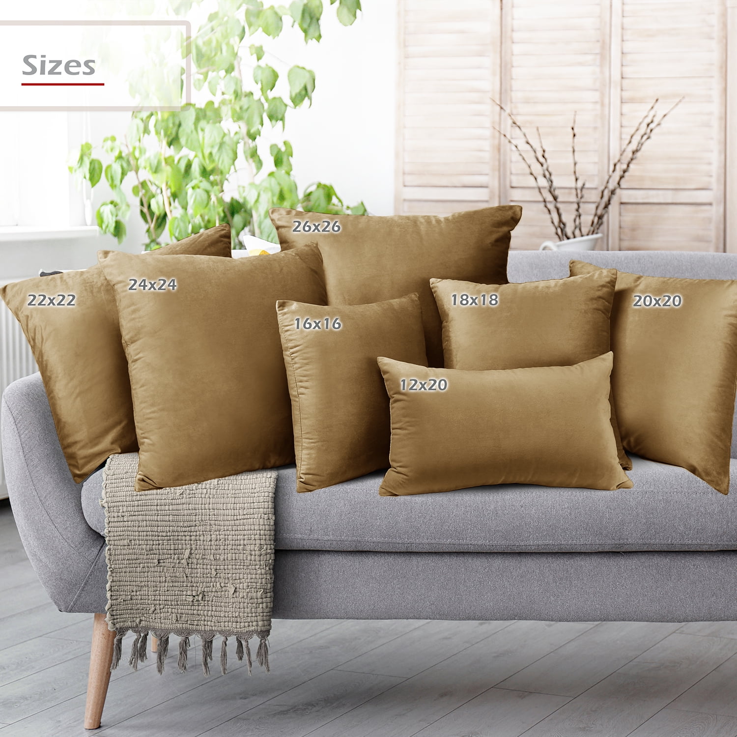 Clara Clark Plush Solid Decorative Microfiber Rectangle Throw Pillow Cover with Throw Pillow Insert for Couch, Mocha Light Brown, 12"x20", 4 Piece Decorative Soft Throw Pillow Set