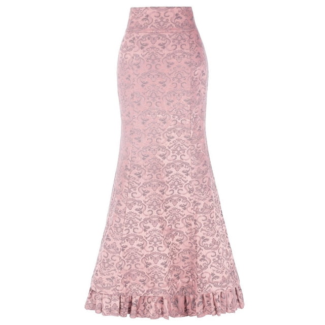 KIHOUT Jupe Moulante Femme Style Punk Rétro Jupe Sirène Vintage Longue à Volants Jupe Sirène