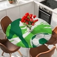thumbnail image 2 of Green Football Round Tablecloth 55-60 Inch Round Fitted Table Cloth with Elastic Edge, Soccer Sports Player Silhouette Rustic Waterproof Table Cover Protector for Outdoor Picnic Party Dining, 2 of 9