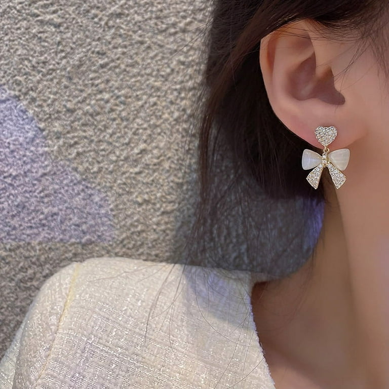 Bow Earrings for Women Rhinestone Bow Dangle Sparkly Crystal