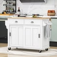thumbnail image 5 of HQZX Rolling Kitchen Island with Oak Flip,2 Drawer Storage Cart,Sliding Barn Door,52.2"L,White, 5 of 16