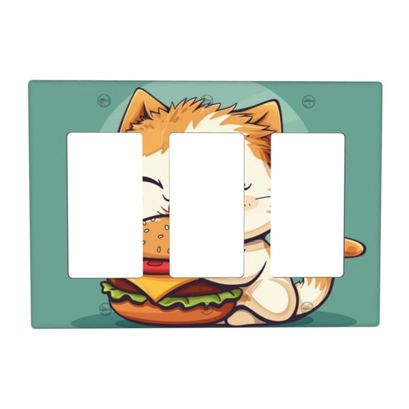 Cat Hamburg Switch Cover Decorative Wall Plate 3-Gang Standard Size