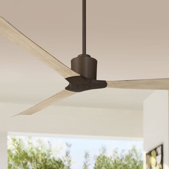 60" Casa Vieja Lume Bronze and White Oak Damp Ceiling Fan with Remote