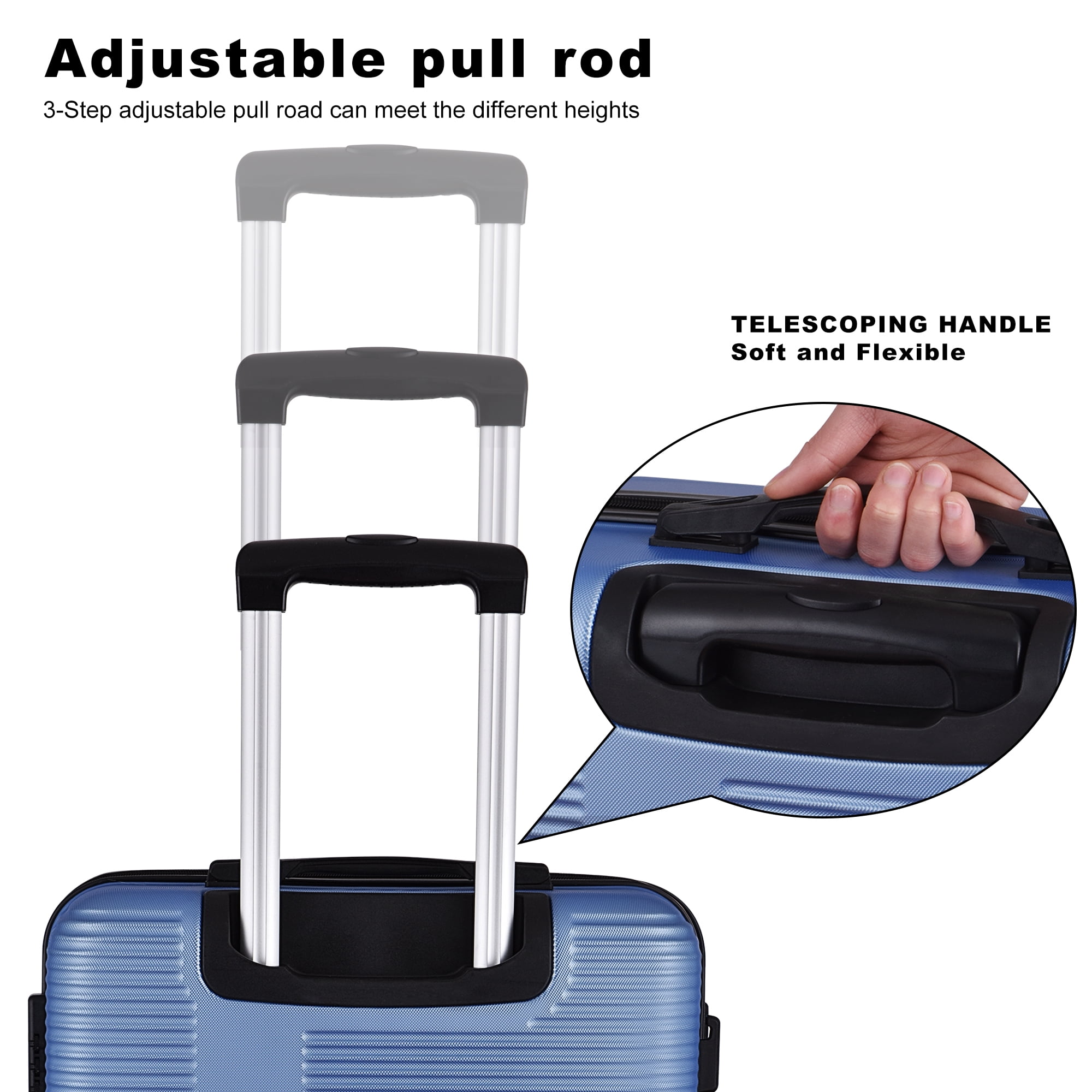Xuanlur 3-Piece Lightweight Hardside Luggage Set with TSA Lock, 4-Wheel Spinner, and Hooks (20", 24", 28") - Light Blue