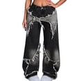 thumbnail image 3 of Y2K Tie Baggy Jeans for Women - Wide Straight Leg Denim Pants with Mid Rise Casual Boyfriend Fit Black L, 3 of 7