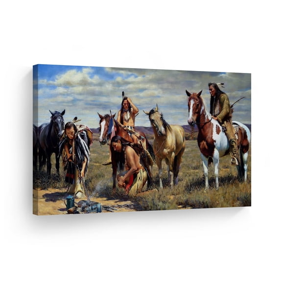 Smile Art Design Indian Wall Art Native Americans Trace Canvas Print Home Decor Decorative Artwork Living Room Bedroom Office Wall Decor Ready to Hang Made in USA - 11x17