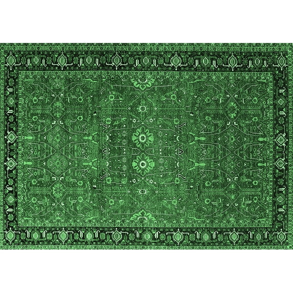 Ahgly Company Indoor Rectangle Oriental Emerald Green Industrial Area Rugs, 2' x 5'