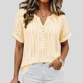thumbnail image 6 of GZWYHT Women's Summer Breathable Striped Short Sleeve Blouse V Neck Button Down Shirt Casual Loose Fit Rolled Cuff Lightweight Top Yellow S, 6 of 9