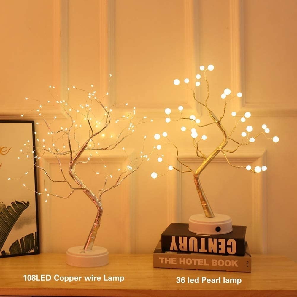 Black L Trees with Flat Plate and Battery House Outside for Indoor Metallic Lamp,Table Decorative Lights 16.73 inch Tall Gift Ideas,85 Warm White LEDS on Copper Wire 