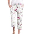 thumbnail image 2 of QATAINLAV Women's Casual Pants & Capris 2024 Summer Linen Cropped Trousers Drawstring Straight Leg Beach Pants Trendy Floral Print Capri Pants with Pockets Todays Daily Sales Multicolor XL, 2 of 5