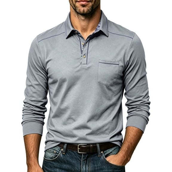 Gytharion Men's Big and Tall Pullover Shirts Solid Color Turn-down Collar Long Sleeve Blouses Casual Fashion Buttoned Tops