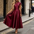 thumbnail image 5 of Short Sleeve Formal Dress Elegant Bodycon Ruched Cocktail Wedding Guest Dresses for Women Fall Wine L, 5 of 7