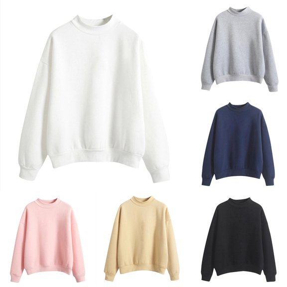 Women O-Neck Solid Color Turtleneck Long Sleeve Plus Velvet Sweatshirt Knitted Hoodies Women Junior Crop Sweater Extra Warm Sweatshirts Women Leggings Sweatshirt Women Casual Top Hoodie Sweatshirt