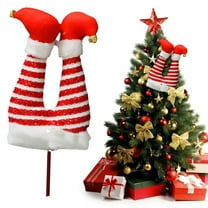 BinKFF Christmas Elf Legs Picks 14 Inch Elf Feet Christmas Tree Ornaments with Fixed Wire Decoration Striped Plush Stuffed Tree Topper Xmas Holiday Red Green White