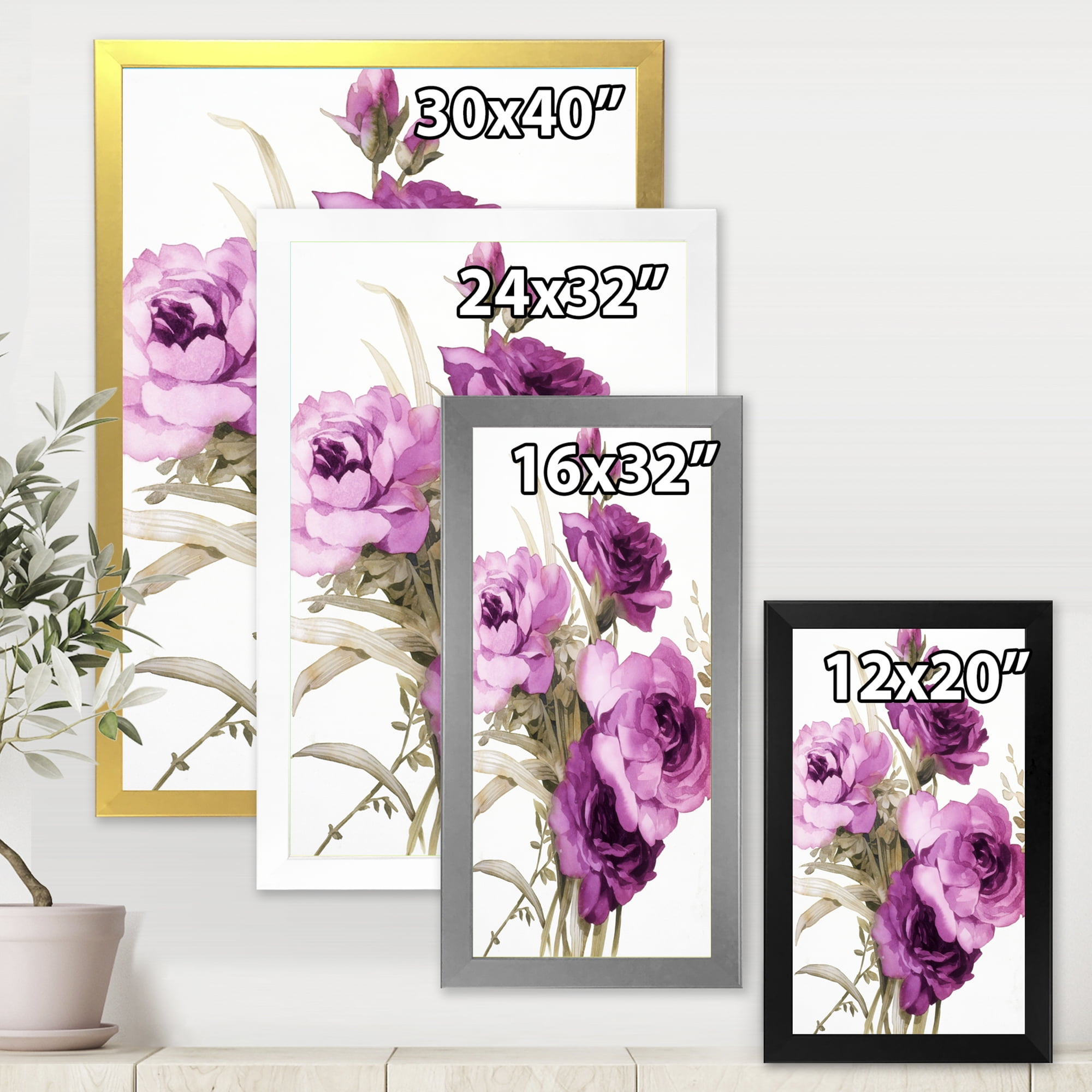Designart 'Bouquet of Dark Pink Roses' Traditional Framed Art Print