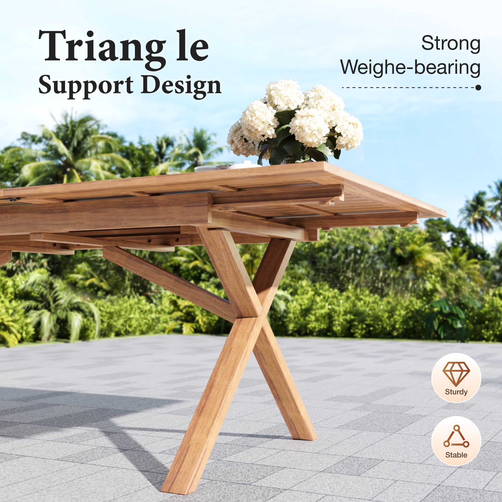 SUMMIT LIVING 9-Piece Acacia Wood Outdoor Patio Dining Set with 8 Wooden Chairs & 1 Expandable Wooden Dining Table with Umbrella Hole for 8 Person
