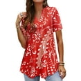 thumbnail image 4 of Nlife Women Bohemian Floral Print V-Neck Short Sleeve Casual Blouse Top., 4 of 7