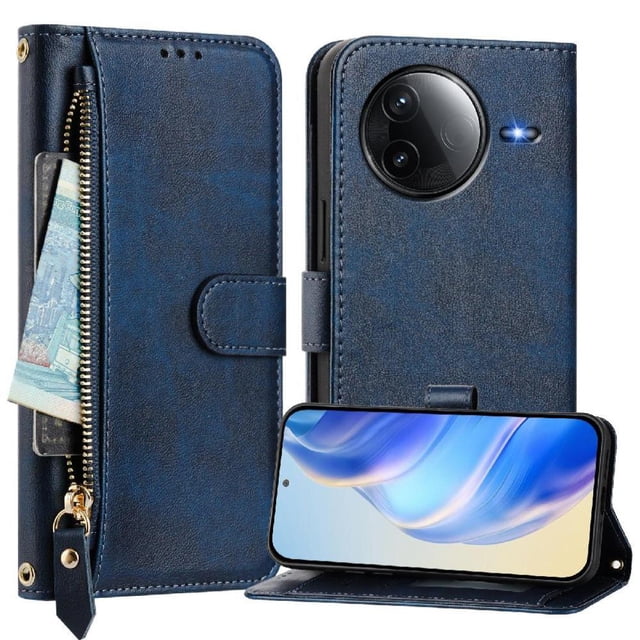 FOXDOCK Funda Tipo Cartera para Realme 15 Pro 5G Cuero PU con Cremallera y Correa de Muñeca, Ranuras para Tarjetas, Soporte Plegable, Cierre Magnético