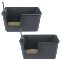 Ionoloy 2 Pack High Side Plastic Cat Litter Basin, Extra Large Litter Box with Scoop, Grey