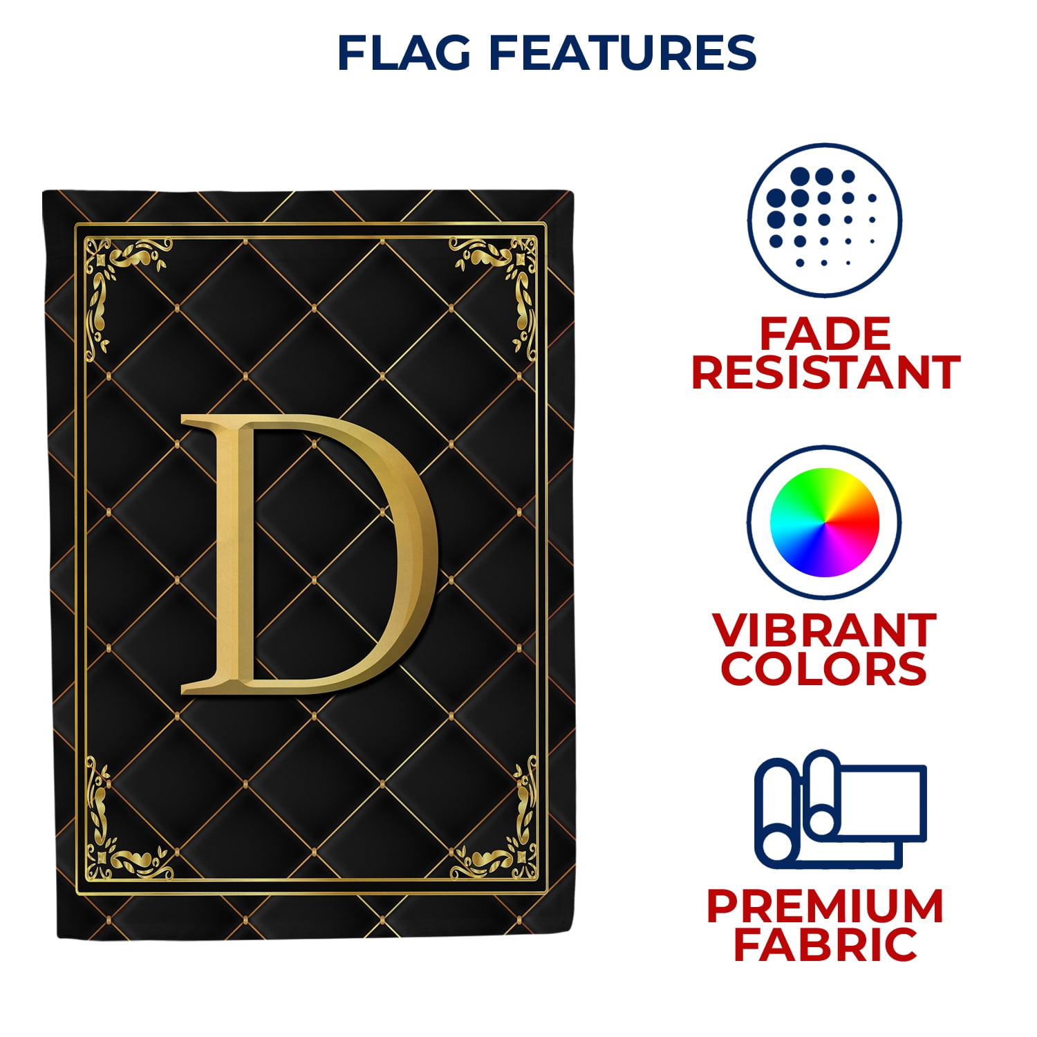 America Forever Monogram D House Flag, 28 x 40 inch Double Sided, Black Gold Quilted Design, Decorative Letter D Flag, Elegant Monogrammed Banner, Personalized Initial Outdoor Decor, Yard Flag