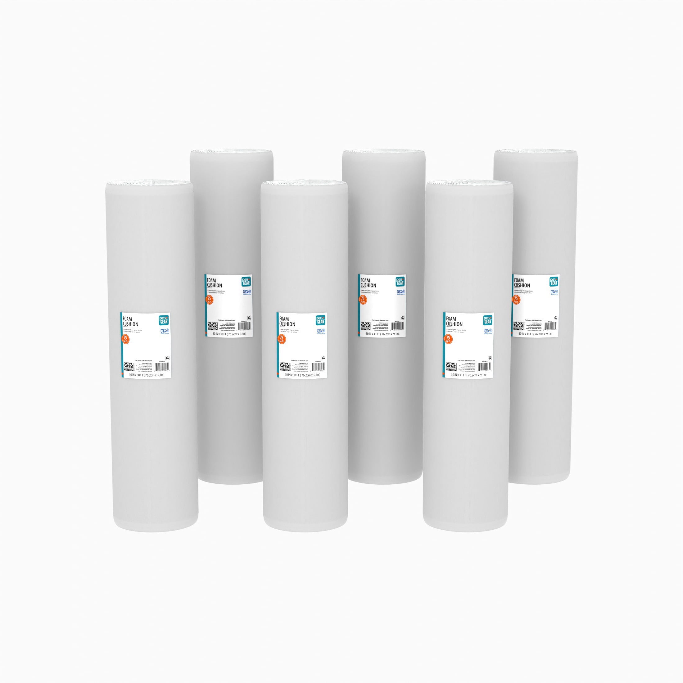 Pen+Gear 30 in. x 30 ft. Foam Cushion, White, 6-Roll Case