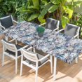 thumbnail image 2 of Palm Leaves Table Cloths for 8 Foot Rectangle Tables, Spring Tropical Leaf Botanical Vintage Blue Patio Waterproof Elastic Fitted Tablecloths, Washable Rectangular Table Cover for Camping, 2 of 8