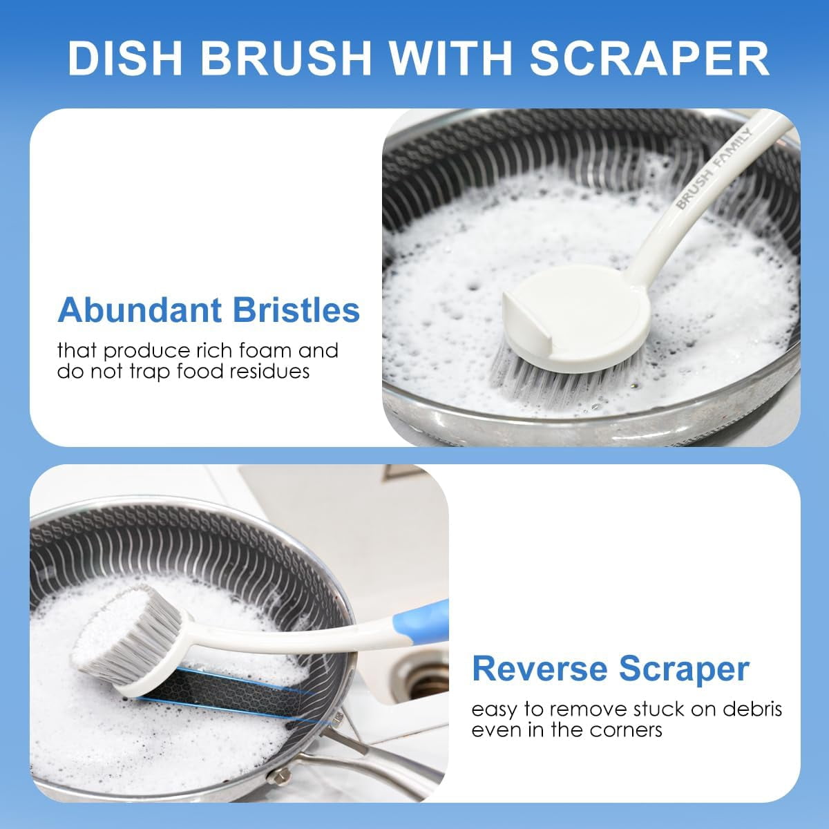 2-pack kitchen cleaning brushes, 2-in-1 bottle brush with detachable straw cleaner, bowl and dish cleaning brush with scraper head, suitable for plates, bottles, cups, pots, sinks
